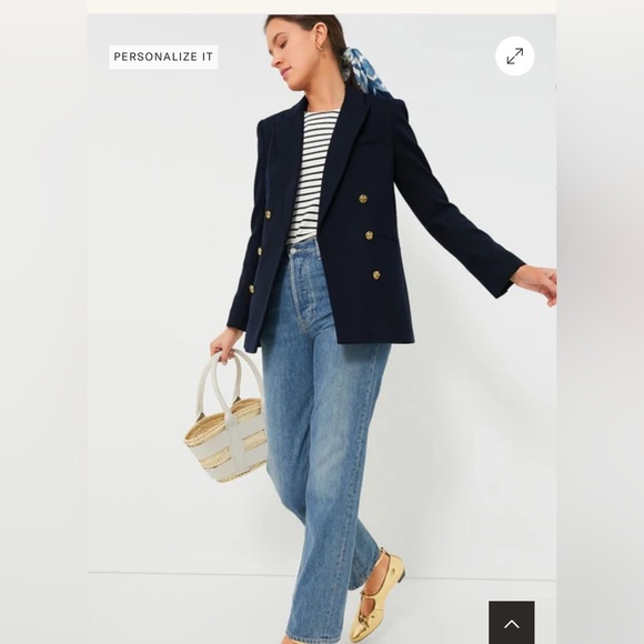 Tuckernuck Diana Navy Blazer Large – Double Breasted Gold Button Notched XL - Picture 1 of 9